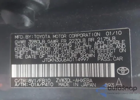 2010 Toyota Prius Ii z USA, uszkodzony, nr VIN JTDKN3DU6A0114997